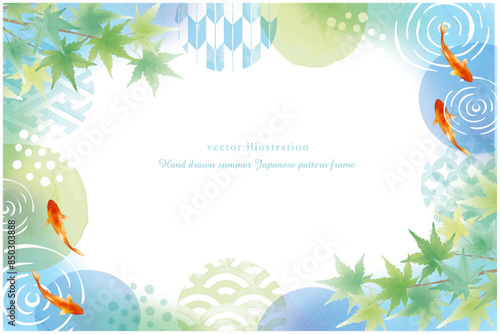 水彩タッチの金魚の夏の和風背景