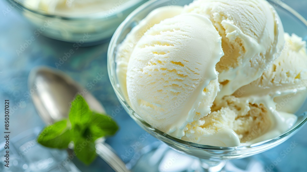 Vanilla Ice Cream Scoop in Clear Glass Bowl Vanilla Ice Cream Scoop in Clear Glass Bowl