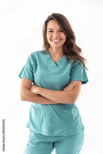 Woman in Scrubs Standing With Crossed Arms