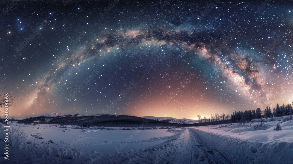 Celestial winter night with Milky Way and Northern Lights background Celestial winter night with Milky Way and Northern Lights background
