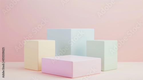 Square Platforms Formation in Pastel Color with Copy Space