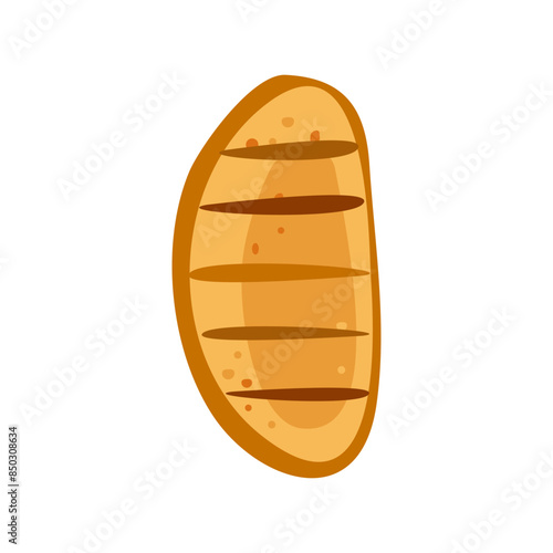 Sliced roasted toast bread isolated on white background. Piece of toasted bread. Close-up of toast. Top view. Doodle vector icon , for food design and logo.