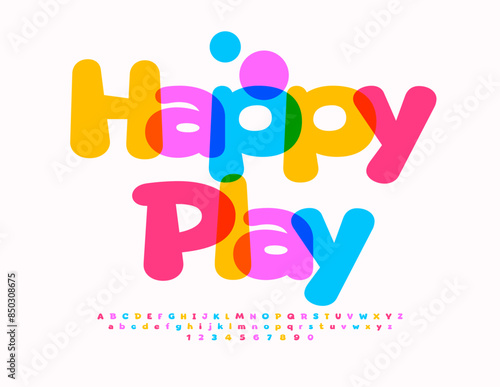 Vector colorful logo Happy Play. Funny Kids Font. Bright Creative Alphabet Letters and, Numbers set.