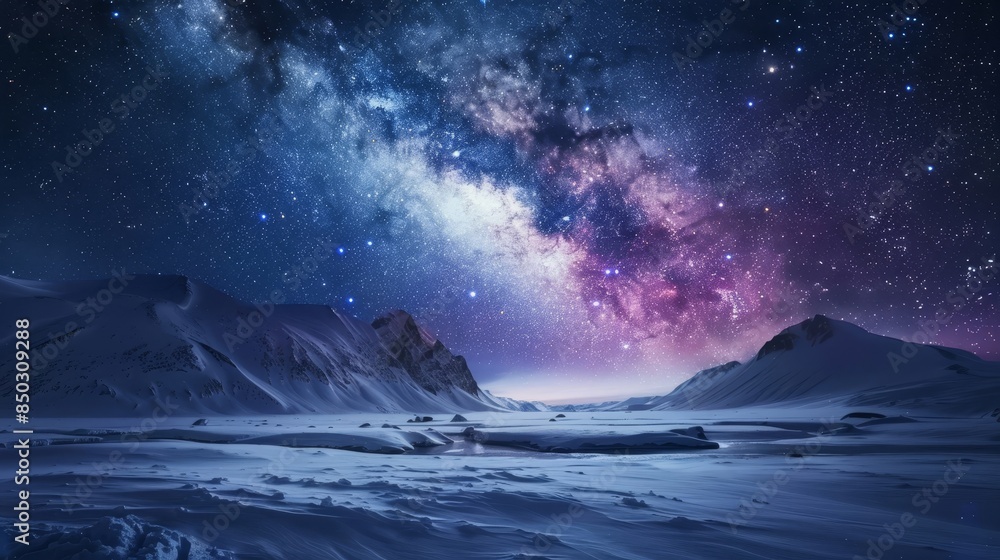 Fototapeta premium Cosmic winter night with celestial ribbons of light background