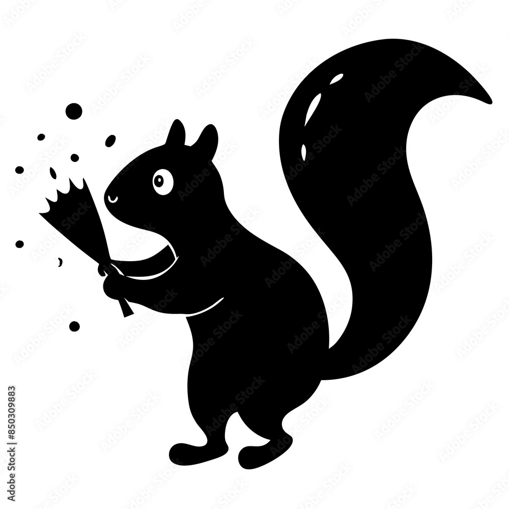 Obraz premium A squirrel with a brush from which multi-colored drops of paint fly away. 