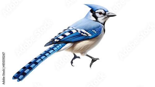 A Detailed Illustration of a Blue Jay Bird in Flight photo