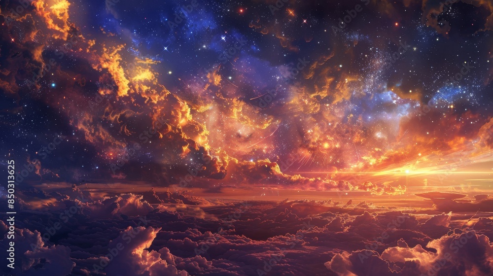 Fototapeta premium Stars and galaxies create a vibrant Day of the Dead sky background