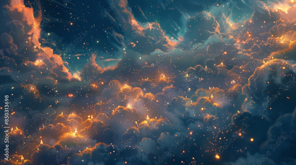 Glow of candles and stars creates a dreamlike Day of the Dead atmosphere background Glow of candles and stars creates a dreamlike Day of the Dead atmosphere background