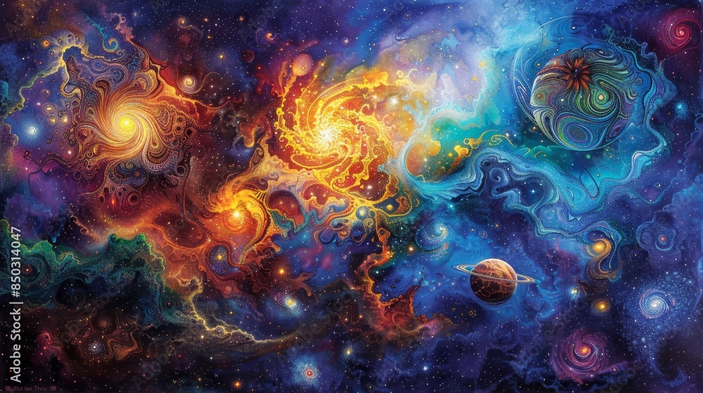 Nebulae and celestial bodies with intricate sugar skull motifs background Nebulae and celestial bodies with intricate sugar skull motifs background