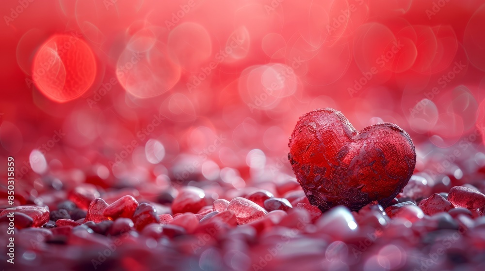 Red Glass Heart Surrounded by Rocks Red Glass Heart Surrounded by Rocks