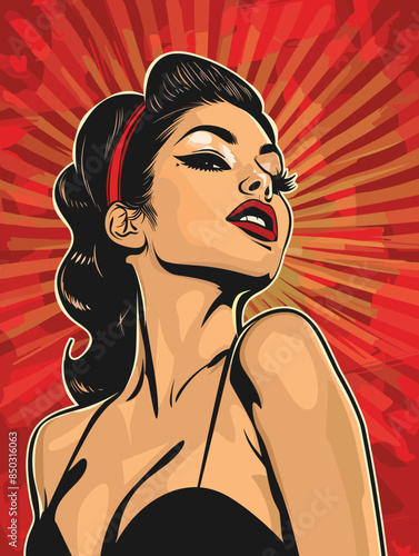 beautiful woman, retro style pop art pin up, flat vector illustration