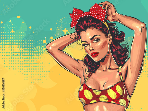 beautiful attractive woman, vector illustration in pin-up style