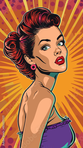 beautiful woman, retro style pop art pin up, flat vector illustration