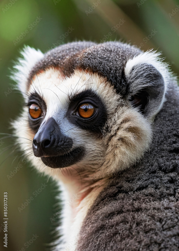 Obraz premium Stunning Cute Black And White Sifaka Lemur Scouting Thru The Forest 300 PPI High Resolution Image