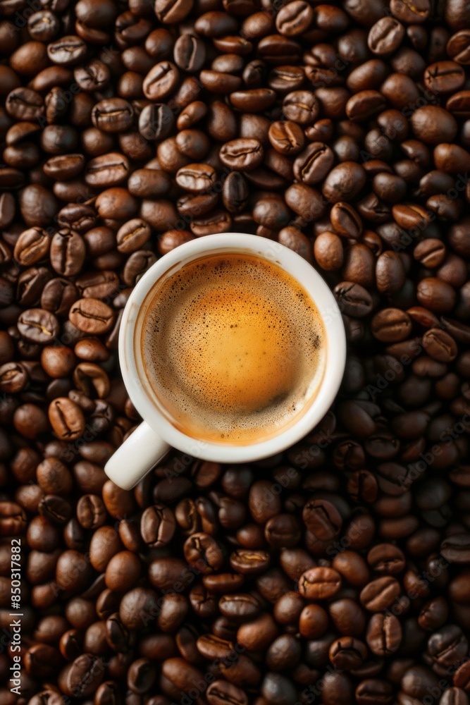 Fototapeta premium Coffee Cup on Coffee Bean Pile