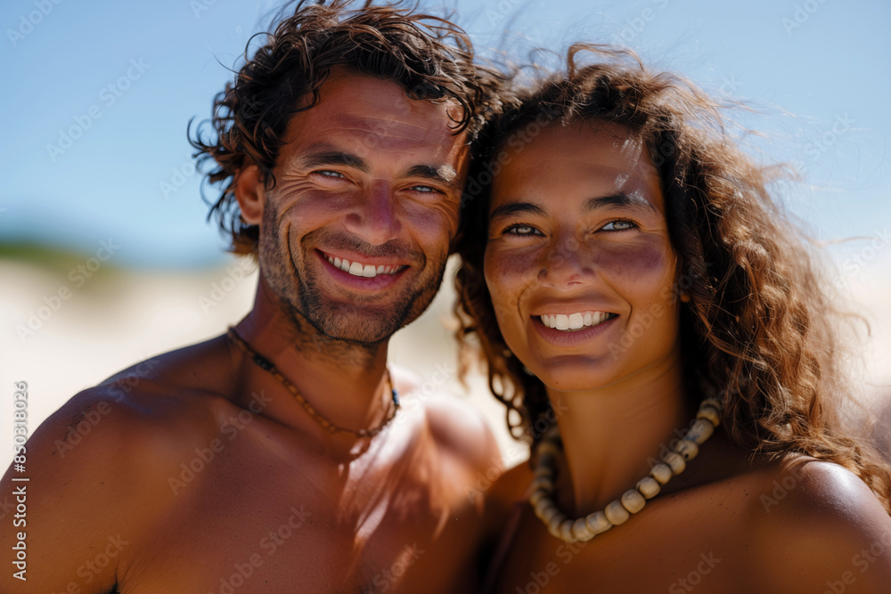 Portrait d'un jeune couple d'Homo sapiens à l'époque de la préhistoire Portrait d'un jeune couple d'Homo sapiens à l'époque de la préhistoire