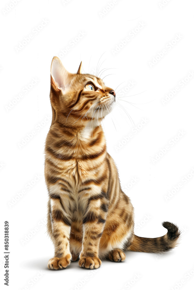 Fototapeta premium Bengal cat isolated on white background. Domestic pet concept.