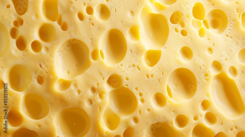 Obraz na płótnie Close-Up View of Yellow Swiss Cheese Texture With Large Holes Background w salonie