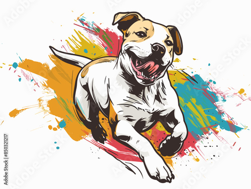 Vector image of a dog on a background of colored splashes.