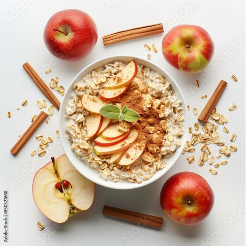 Apple cinnamon overnight oats with fresh apple slices on top, weight loss nutritious antioxidant