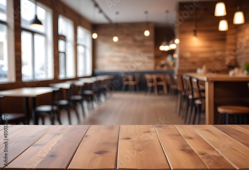 Blurred cafe interior with warm lighting and cozy atmosphere