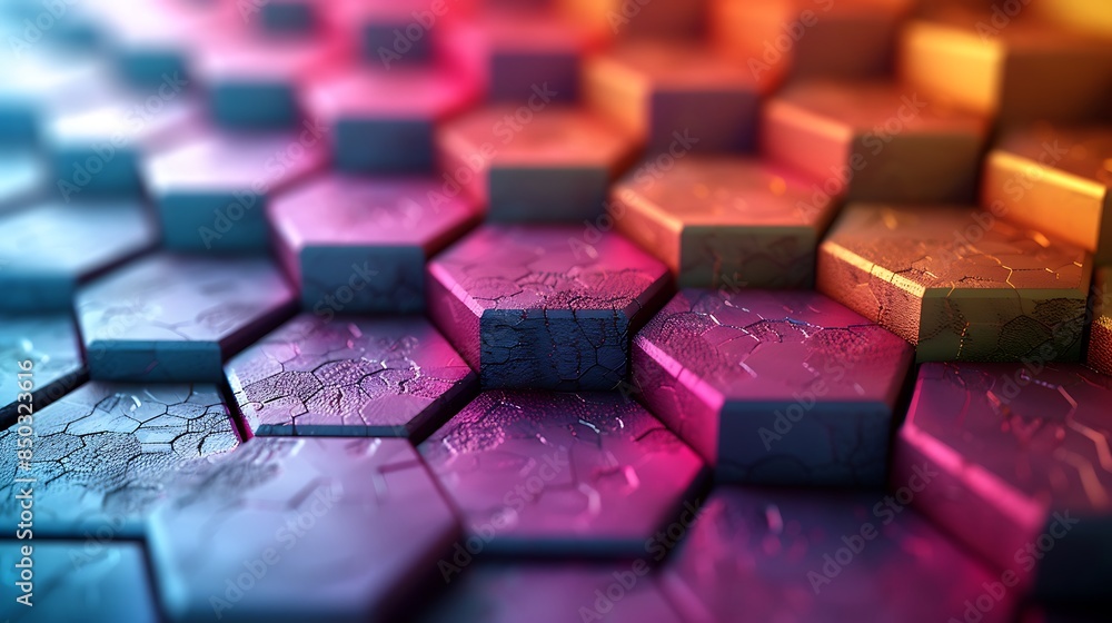 3D hexagons appearing to pop out from the surface, bright and bold colors, hd quality, digital illustration, geometric precision, high contrast, modern design, artistic composition, elegant simplicity 3D hexagons appearing to pop out from the surface, bright and bold colors, hd quality, digital illustration, geometric precision, high contrast, modern design, artistic composition, elegant simplicity