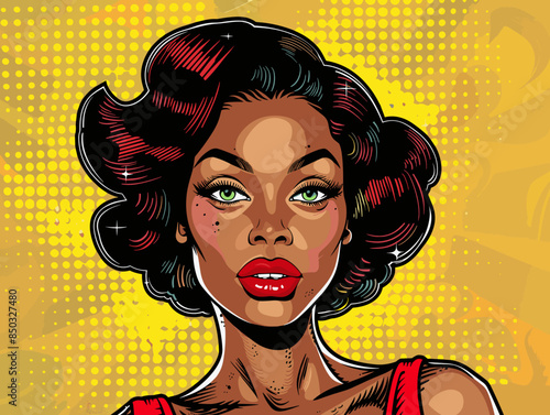 beautiful black woman vector illustration pop art retro comic style