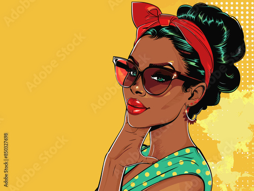 beautiful black woman vector illustration pop art retro comic style