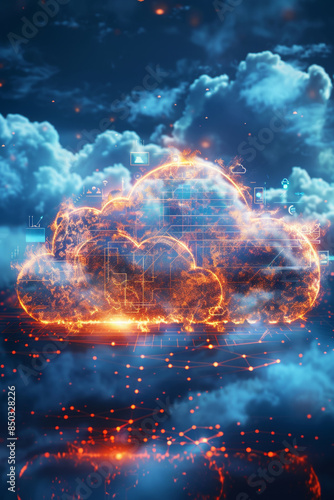 Vibrant background image for cloud computing, sharp focus on cloud technology © ChubbyCat