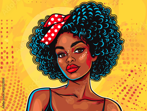 beautiful black woman vector illustration pop art retro comic style