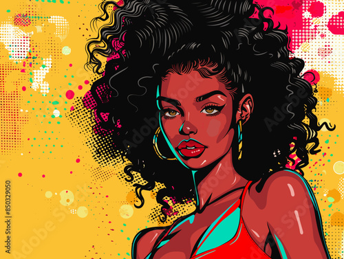 beautiful black woman vector illustration pop art retro comic style