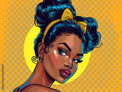 beautiful black woman vector illustration pop art retro comic style