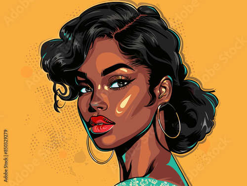 beautiful black woman vector illustration pop art retro comic style