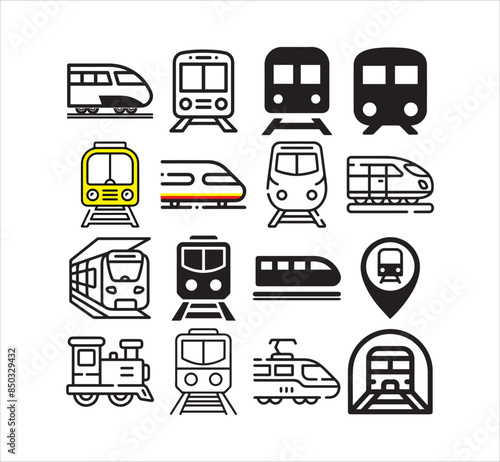 Collection of Train Symbol Vector Illustration Icons