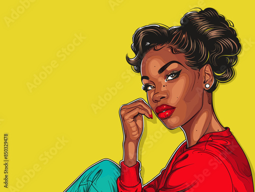 beautiful black woman vector illustration pop art retro comic style