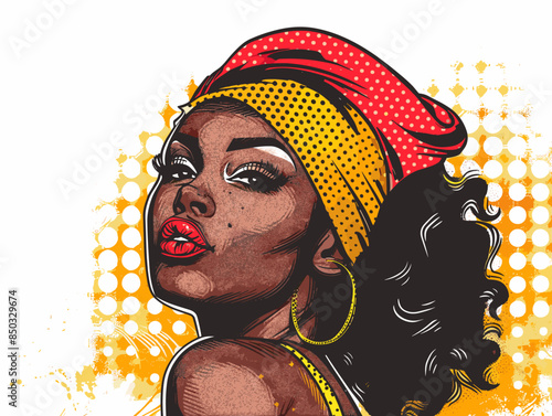 beautiful black woman vector illustration pop art retro comic style
