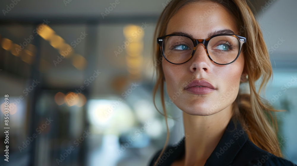 Determined businesswoman exuding leadership and ambition in professional office setting. Determined businesswoman exuding leadership and ambition in professional office setting.