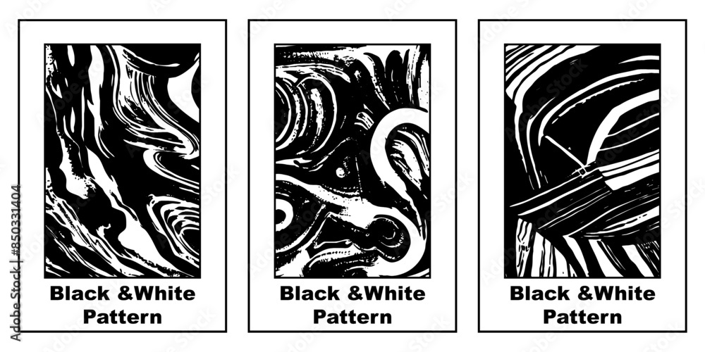 Fototapeta premium Set of 3 Abstract black and white pattern. For use in graphics. Minimalist illustration for printing on wall decorations
