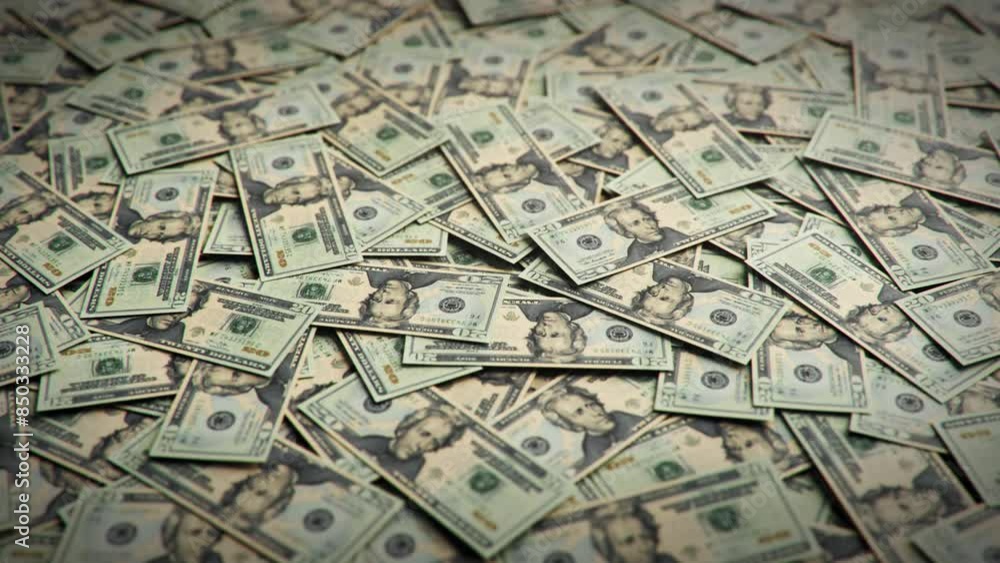 Pan Over Pile of Dollar Bills Pan Over Pile of Dollar Bills