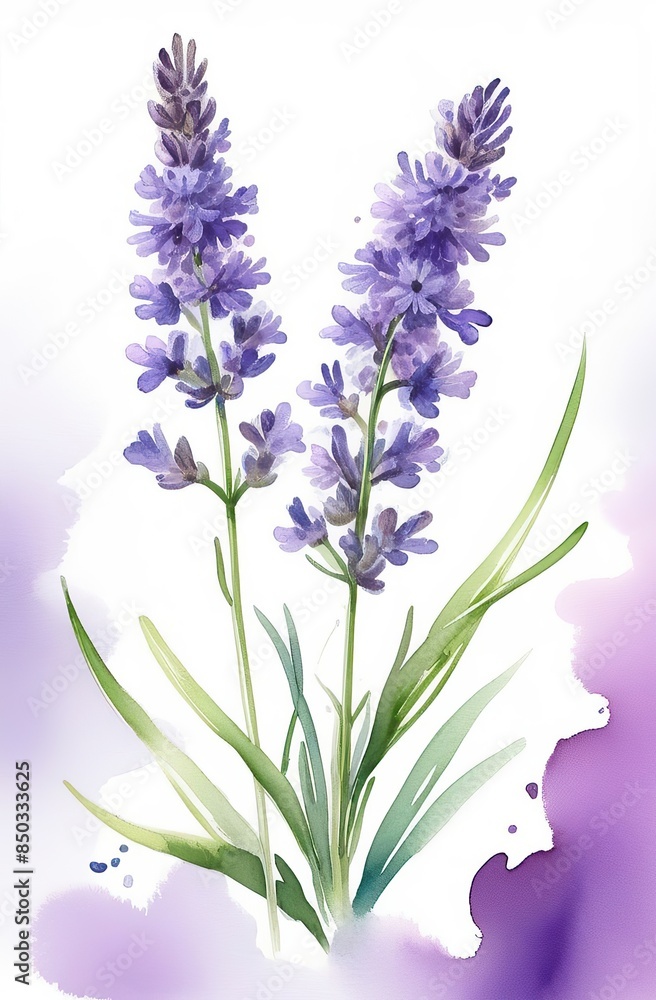 Lavender watercolor background. Delicate flower bouquet on a white background. Spring-summer banner template Lavender watercolor background. Delicate flower bouquet on a white background. Spring-summer banner template