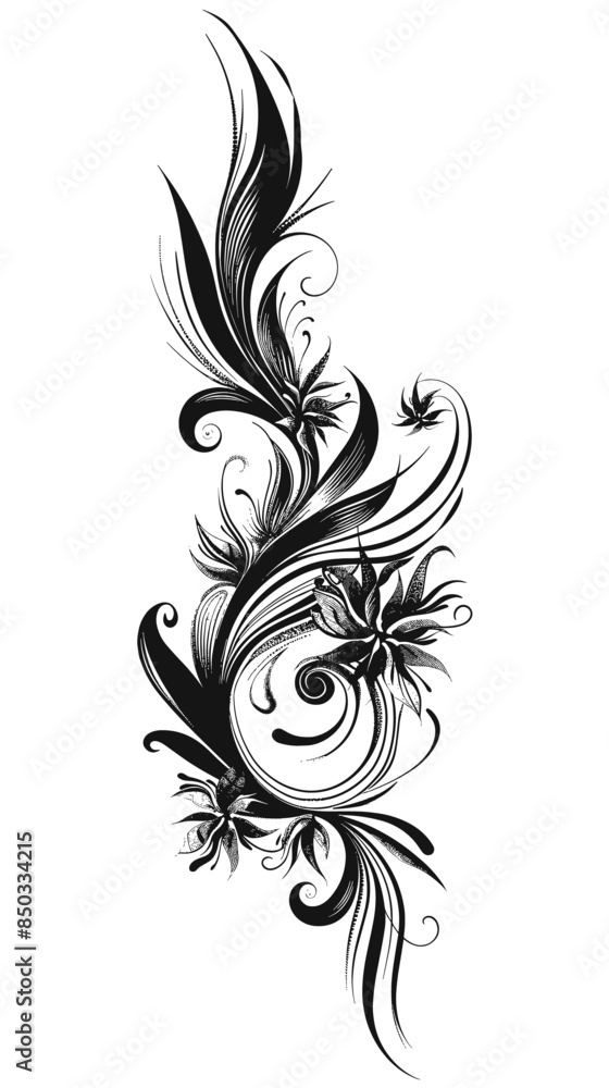 black and white vector illustration in tattoo style - a beautiful exotic flower on a white background black and white vector illustration in tattoo style - a beautiful exotic flower on a white background