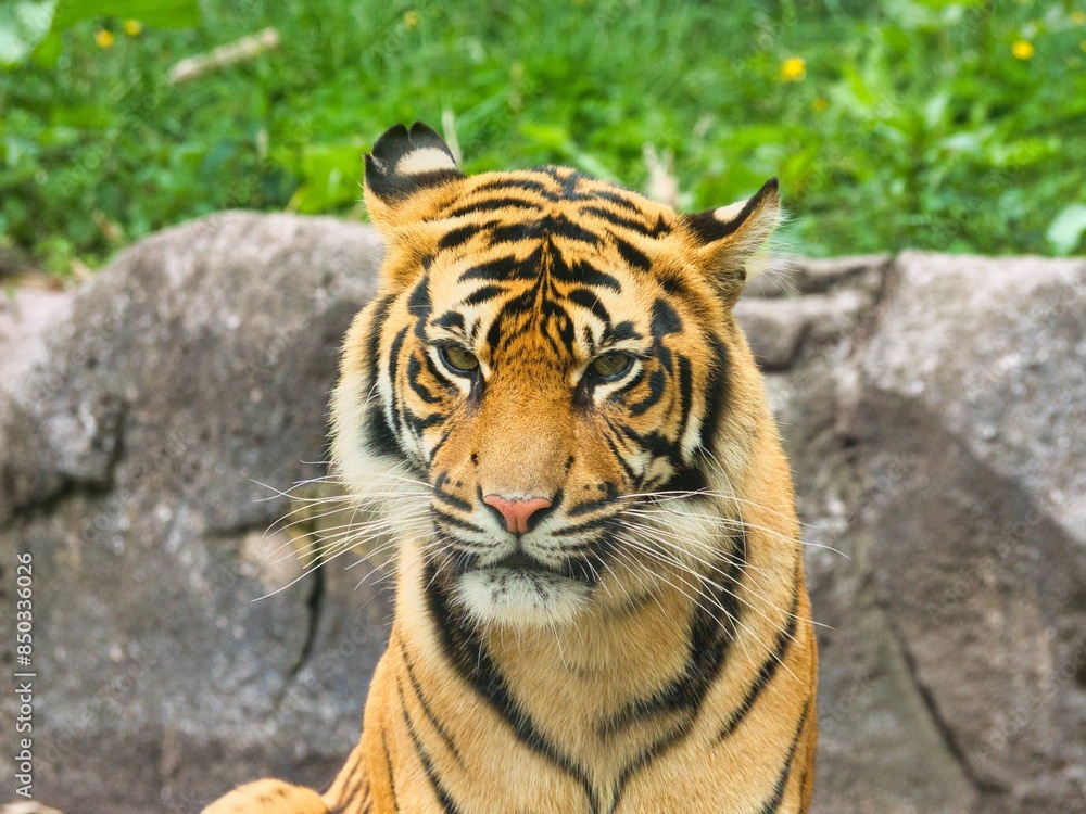 Of a sumatran tiger in a natural habitat with a rocky background Of a sumatran tiger in a natural habitat with a rocky background