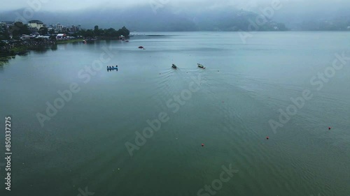 aerial view of Phewa lake during summer season in Pokhara, Nepal. photo