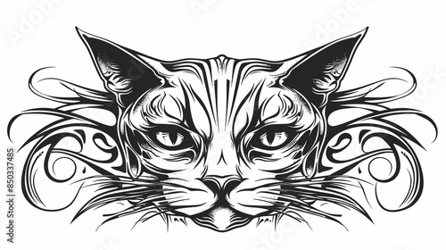 A cat's face with a very angry expression. The cat's eyes are open and staring at the camera