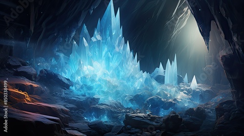 Glowing crystal cave with luminescent minerals