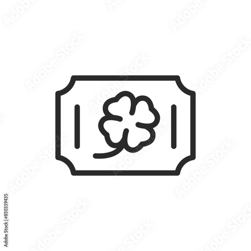 Raffle ticket with clover, linear style icon. luck and lottery. Editable stroke width