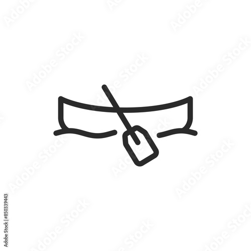 Rowboat with paddle, linear style icon. Wooden or metal boat. Editable stroke width