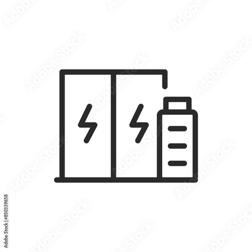 Battery energy storage, linear style icon. Energy storage system. Editable stroke width