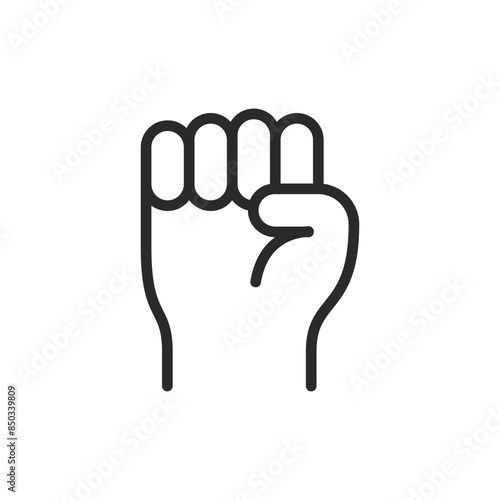 Raised fist gesture, linear style icon. Symbol of solidarity, strength, and resistance. Editable stroke width