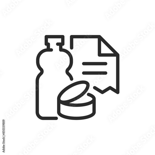 Different types of waste, linear style icon. Mixed garbage: paper, plastic, metal. Editable stroke width